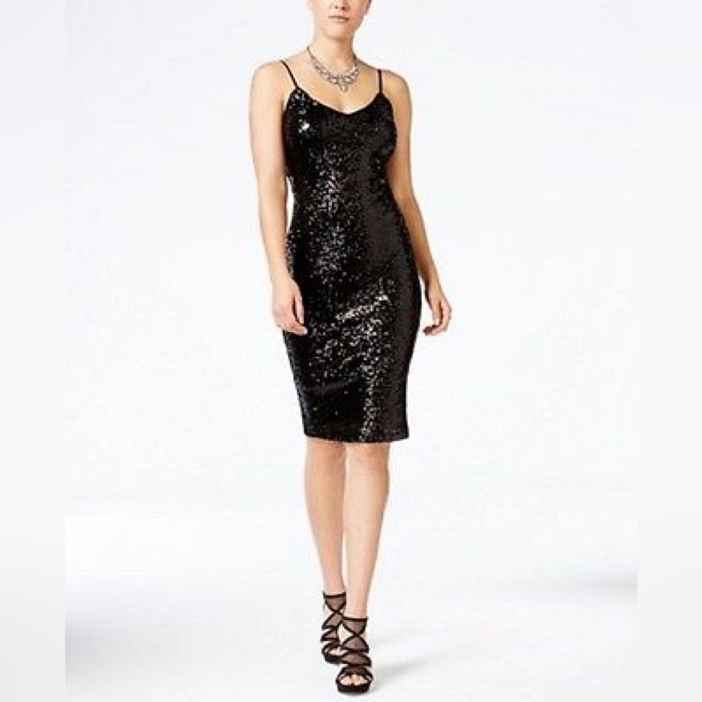 Crystal Doll Black Sequin Midi Dress